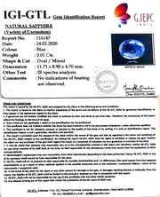 5.01/CT Natural Blue Sapphire With Govt Lab Certificate-BLUSA9A